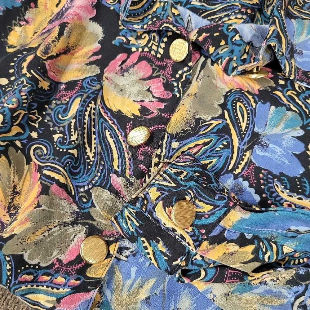 Vintage Abstract Floral Shirt Sz S Oversized Westbound 90's Bohemian Blouse - Picture 6 of 9